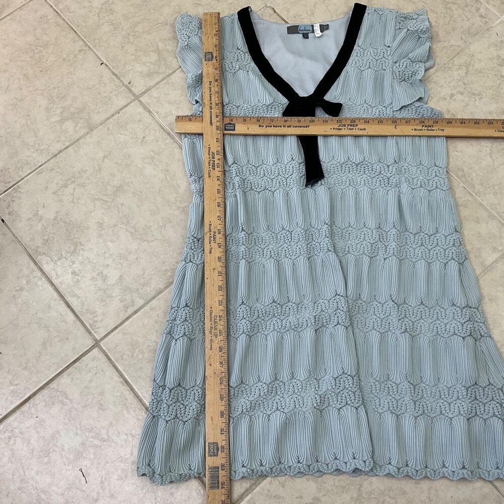 Anthropologie EVA FRANCO textured Dress size L black velour Bow Pale Green USA - Picture 6 of 11